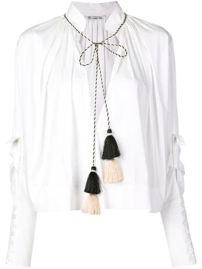 Oscar De La Renta Tassel Cropped Blouse In White