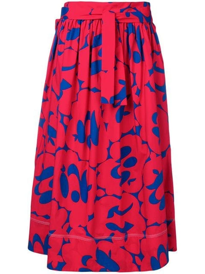 Marni Printed Cotton Midi Skirt In Red