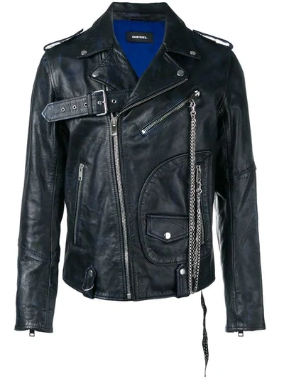 Diesel Leather Biker Jacket W/ Studs In Black