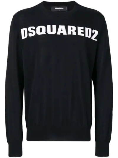 Dsquared2 Crew Neck Logo Jumper In Black