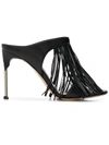 ALEXANDER MCQUEEN ALEXANDER MCQUEEN PIN HEEL FRINGE MULES - BLACK