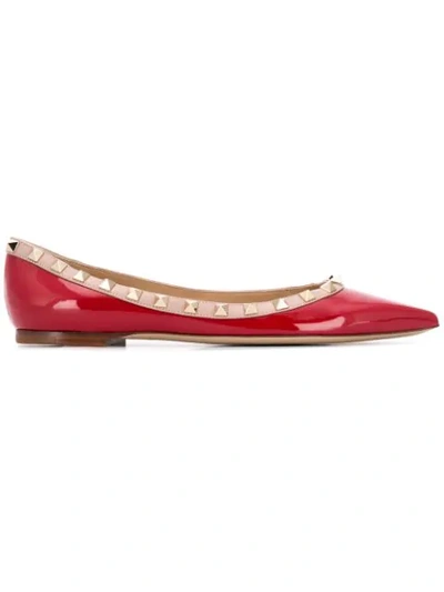 Valentino Garavani Rockstud Leather Flats In Red V