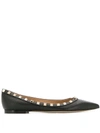 Valentino Black Rockstud Ballerina Flats In Black