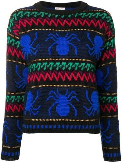 Saint Laurent Spider Jacquard Sweater In Black