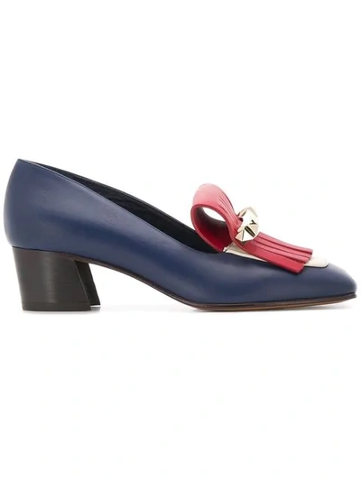 Valentino Garavani Uptown Colorblock Kitten-heel Kiltie Loafers In Navy, Red, White