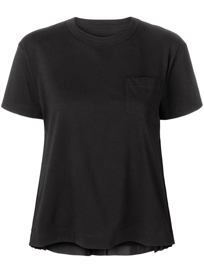 Sacai Eric Haze Print Pleated-back Knit Tee In Black