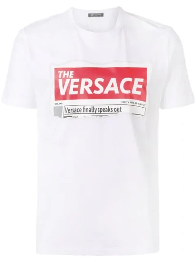 Versace Tabloid Printed Cotton Jersey T-shirt In White