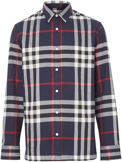 Burberry Chequered Cotton Flannel Shirt In Navy Ip Check
