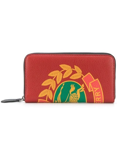 Burberry Men's Crest-print Leather Zip-around Wallet In Rust Red Black (red)