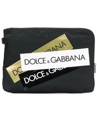Dolce & Gabbana Multiple Logo Stripe Clutch In Black