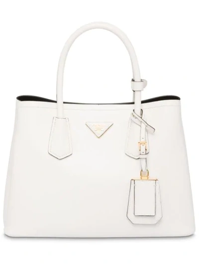 Prada Small Galleria Leather Tote Bag In White