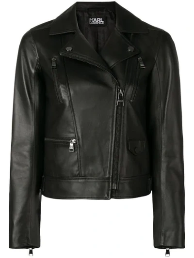 Karl Lagerfeld Nappa Leather Biker Jacket In Black