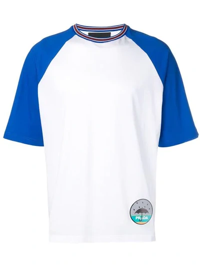Prada White & Blue Graphic T-shirt In Blue,white