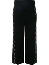 Red Valentino Scalloped Contrast Stitch Crop Wide Leg Pants In Black