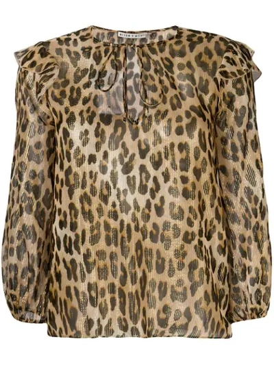 Alice And Olivia Sissy Metallic Leopard Print Silk Blend Top In Spotted Leopard Multi