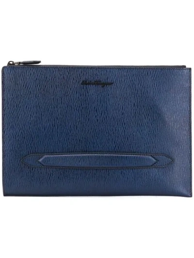 Ferragamo Textured Leather Clutch Bag In Blue
