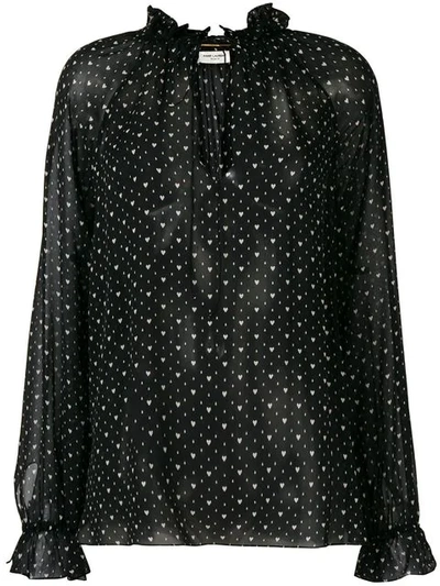 Saint Laurent Heart-print Silk Georgette Blouse In Black