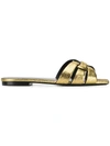 Saint Laurent Tribute Nu Pieds Metallic Leather Slides In Gold