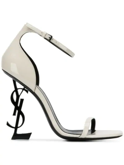 Saint Laurent Opyum Patent-leather Sandals In White