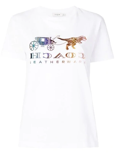 Coach Mirrored Rexy And Carriage Satin-stitch Logo Tee In Optic White