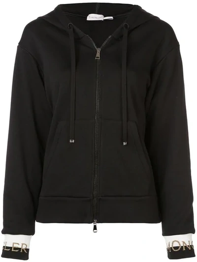 Moncler Zip-up Cotton Blend Sweatshirt Hoodie In Black
