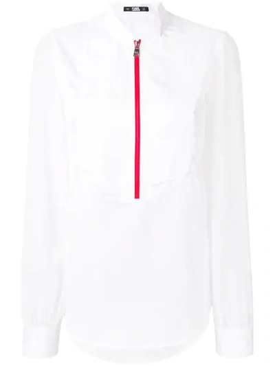 Karl Lagerfeld Contrast Zip Blouse In White