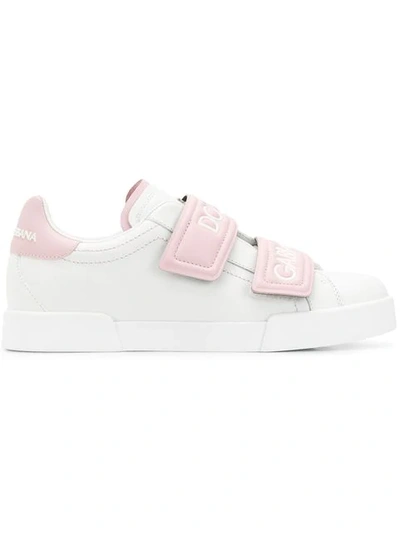 Dolce & Gabbana Dolce And Gabbana White And Pink Double Strap Trainers