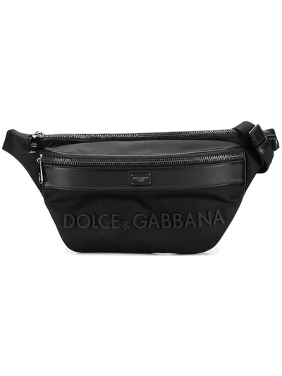 Dolce & Gabbana Logo Leather & Nylon Belt Bag In Black
