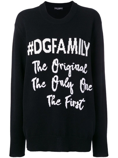 Dolce & Gabbana Cashmere Oversized Family Intarsia Sweater In Black White