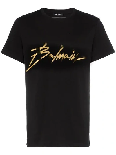 Balmain Logo T恤 - 黑色 In Noir & Or