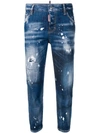Dsquared2 Bleached Effect Cropped Jeans In Blue