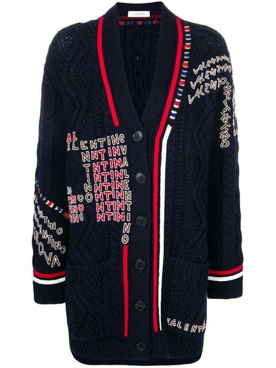 Valentino Logo Embroidered Cardigan - 蓝色 In Blue