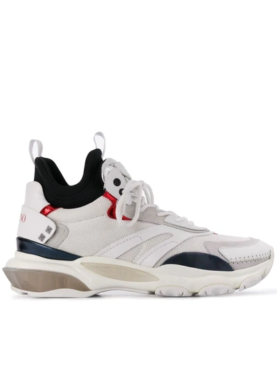 Valentino Garavani Bounce Suede-trimmed Leather, Mesh And Neoprene Sneakers In Dirty White