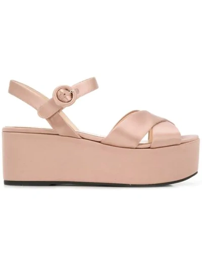 Prada Cross-over Flatform Satin Sandals In Neutrals