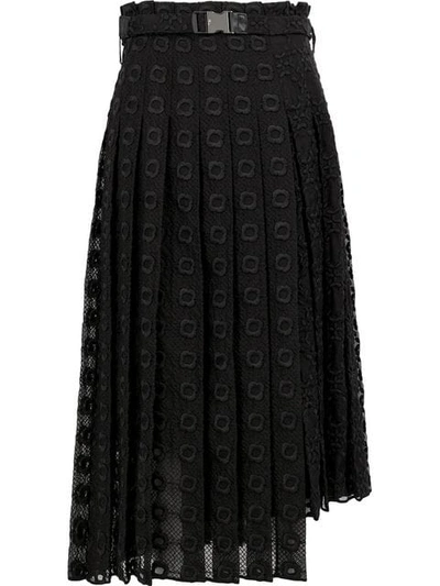 Fendi Pleated Midi Sangallo Organza Wrap Skirt In Black