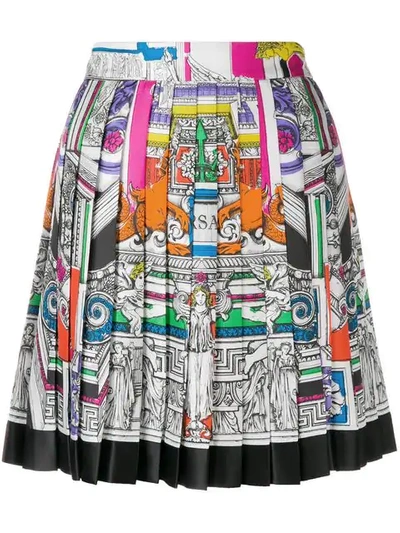 Versace Pleated Multi-print Silk Mini Skirt