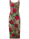 DOLCE & GABBANA DOLCE & GABBANA LEOPARD AND FLORAL PRINT FITTED DRESS - BROWN