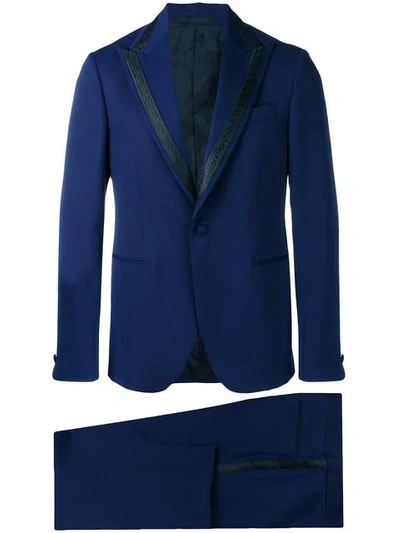Versace Single Breasted Jacquard Detailed Suit In A142 Blue