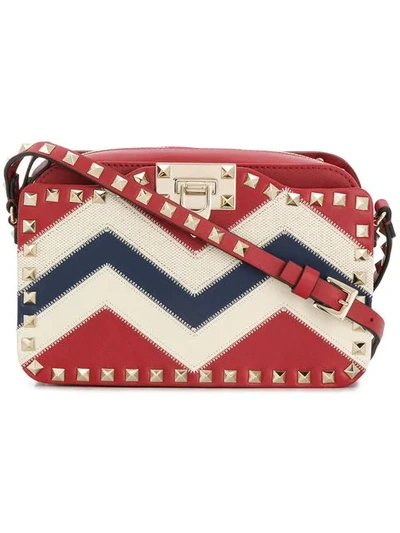 Valentino Garavani Rockstud Striped Crossbody In Red