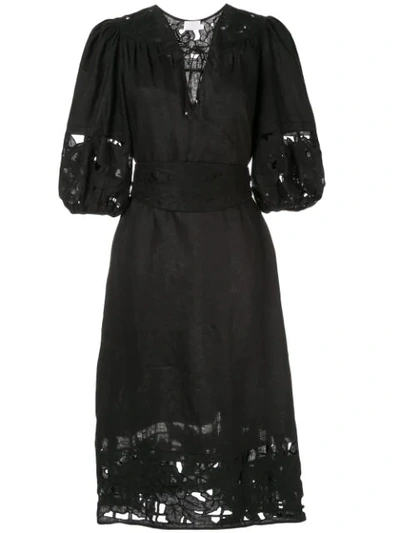 Zimmermann Juno Embroidered Yoke Dress In Black