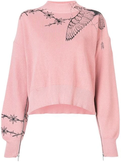 Sacai Dr. Woo Embroidered Sweater In Pink
