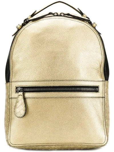 Bottega Veneta Metallic Intrecciato And Textured-leather Backpack In Gold