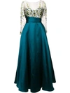 MARCHESA NOTTE FLORAL EMBROIDERED FLARED DRESS