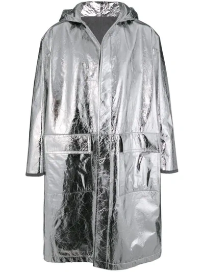 Jil Sander Hooded Single-breasted Coat In Silver