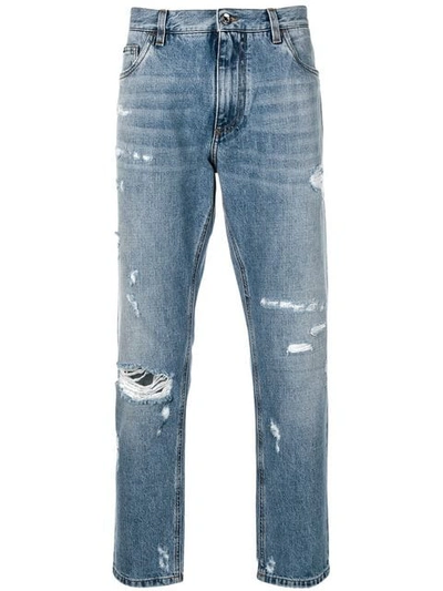 Dolce & Gabbana Distressed Tapered Jeans In Blue