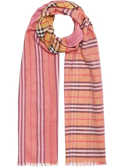 Burberry Vintage Check Colour Block Scarf In Pink