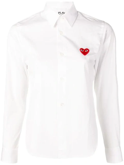 Comme Des Garçons Play Womens White Heart-embroidered Cotton Shirt L