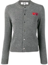 Comme Des Garçons Play Embroidered Heart Patch Cardigan In Grey