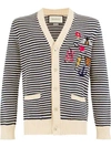 GUCCI EMBROIDERED DETAILS STRIPED CARDIGAN