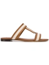 Tod's Canvas And Leather Slides In Brown